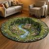 2D Fantasy Spring Garden Round Rug Cave House Lake Illusion Floor Mat Soft Non-Slip Nature Floral Carpet for Living Room Bedroom