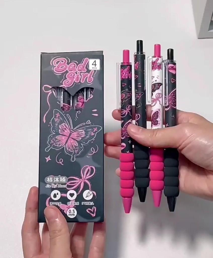4 szt. Długopisy żelowe wysuwane z motylkami, płynne pisanie z wygodnym uchwytem, 0,5 mm, czarny tusz, artykuły biurowe do pisania