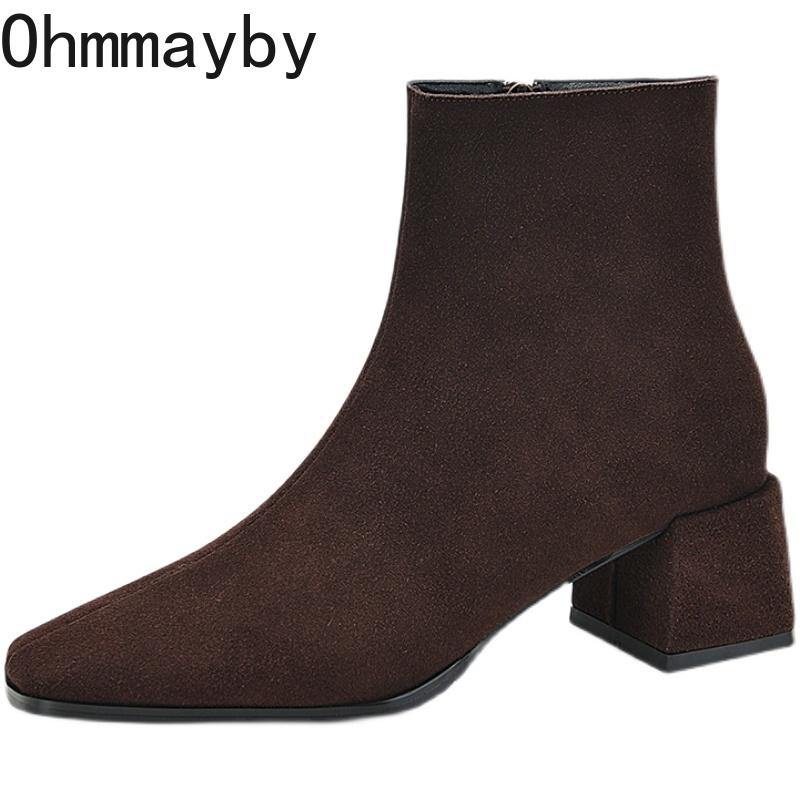 Fashion Vintage Suede Women Ankle Boots Fashion Thick Heel Short Booties Autumn Winter Women's Shoes