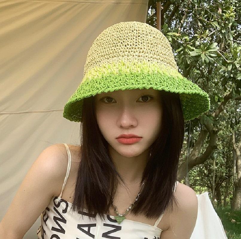 Hat Women's Spring and Summer Versatile Big Brim Straw Hat Summer Seaside Bucket Hat Face Small Sunscreen Hat Sun Hat