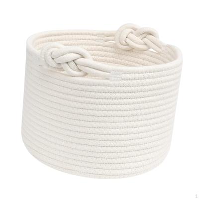 Στρογγυλό Καλάθι από Βαμβακερό Σχοινί με Χερούλι για Οργάνωση Παιχνιδιών και Φυτών