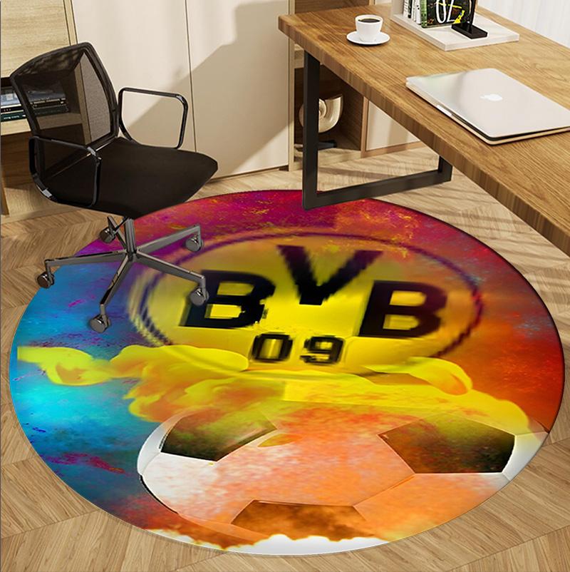 Borussia Dortmund Pattern Round Rug, Indoor/Outdoor Mat, for Picnic, Gameroom, Bedroom, Office, Living Room, Home Decor Carpet, Birthday Gift