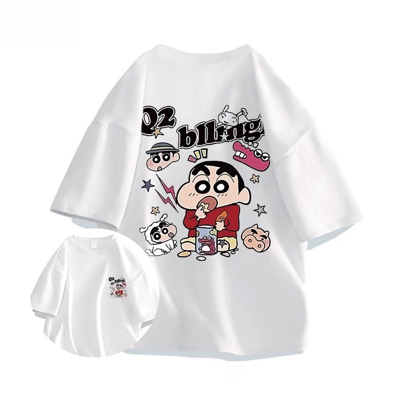 

2026 Summer Comic Form Crayon Shinchan Image 100 Cotton Printed Oversize Casual Tshirt Adult Children Parentchild Top y2k S