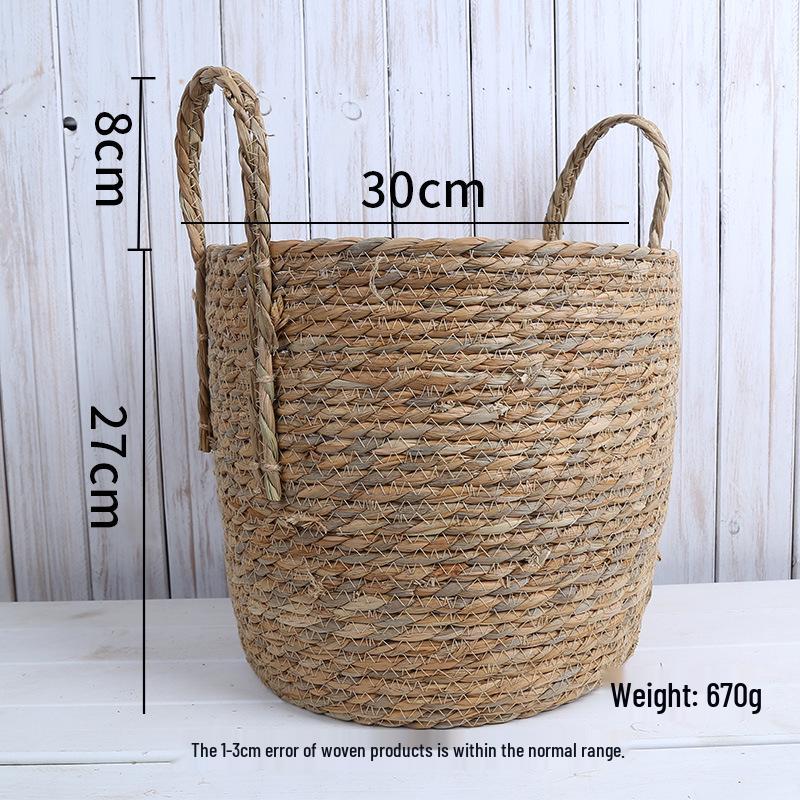 Rattan Woven Flower Basket for Home and Balcony Decor with Green Plants