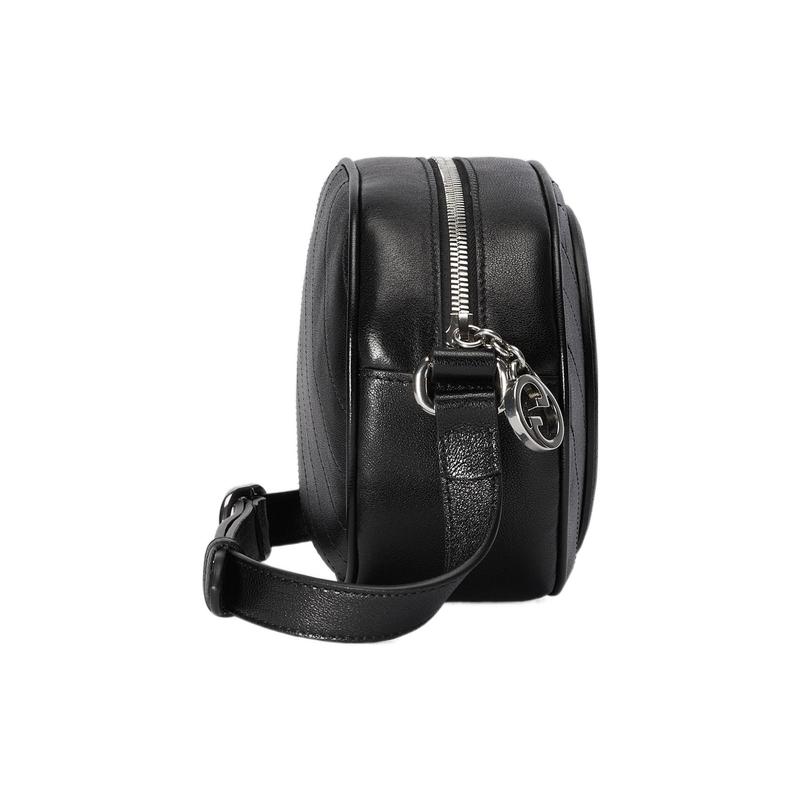 Gucci Blondie Double G Logo Removable Shoulder Strap with Zipper Closure Leather Crossbody Shoulder Bag Women's Black
