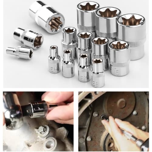 14-Piece E-Type Torx Socket Set, Star, Flower, and E-Type Sockets, E-Torx Screw Remover, Car Repair Tool, E4, E5, E6, E7, E8, E10, E11, E12, E14, E16,