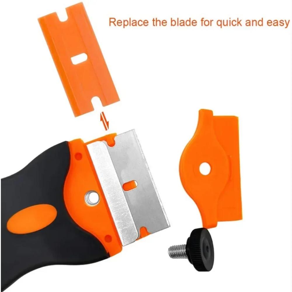Plastic & Metal Razor Blade Scraper, Window Glass Cleaner, Vinyl Film & Adhesive Remover Tool for Car & Home