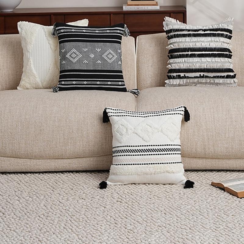 Pillowcase Geometric Jacquard Pillow Cover Cotton Washable Fabric Cushion Cover 45x45cm Living Room Decoration