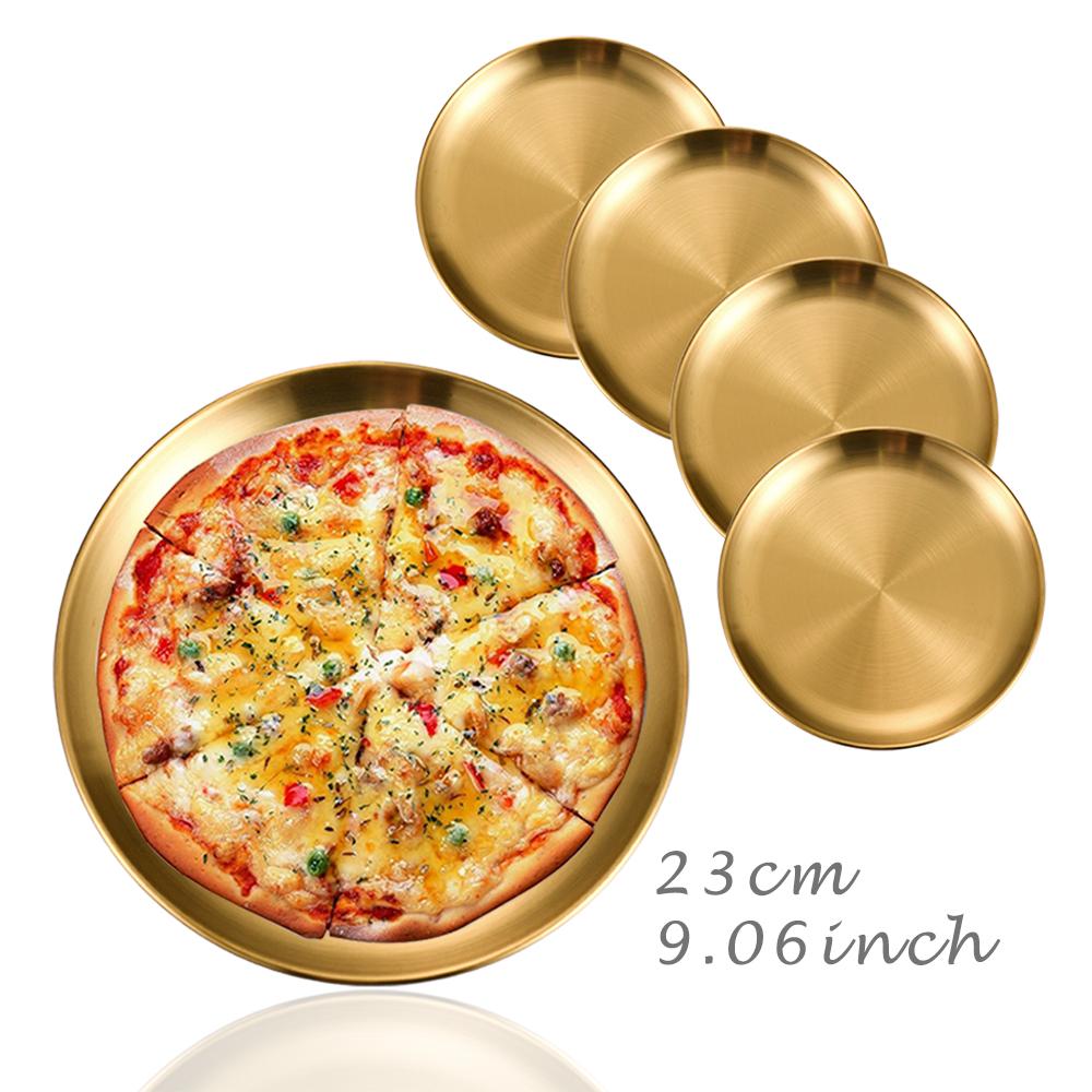 5 Stück/Set Goldene Edelstahl Runde Platte Rostfrei Flache Tablettplatte Campingplatte BBQ Picknick Geschirr Kochgeschirr