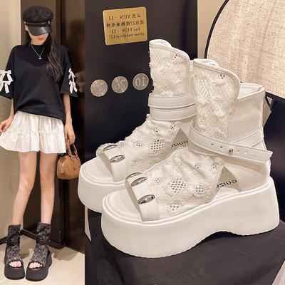 Premium Thick Sandal Sole Belt Buckle with 2025 New Open-toed Cool Boots Fairy Women's Skirt Cowboy Short Boots
