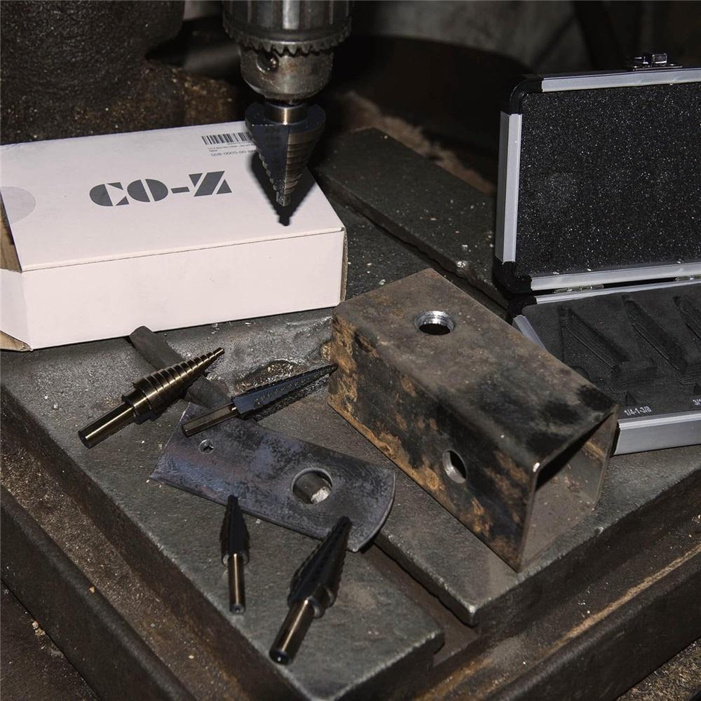 Step drill bits, HSS 5-piece titanium step drill bit set, 5-piece high-speed steel drill bit set, including 50 sizes