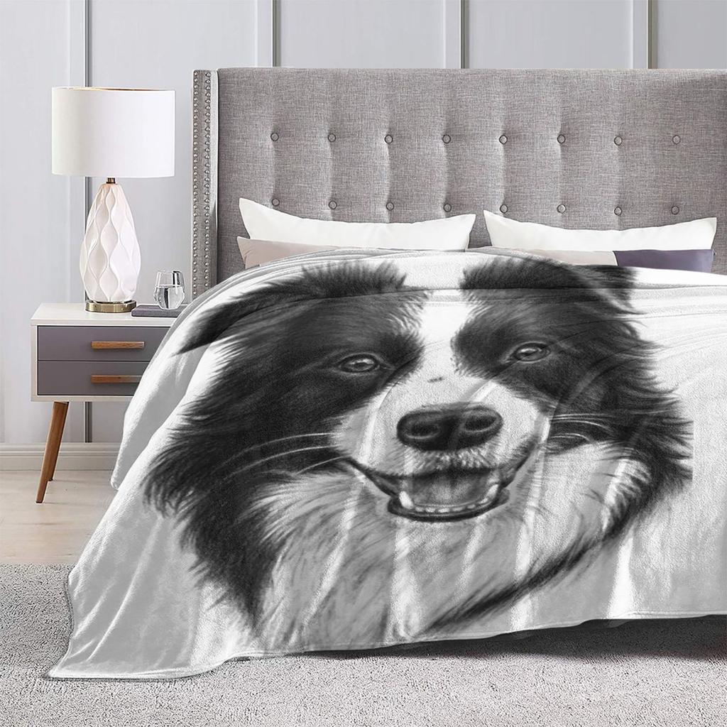 Border Collie Uśmiech Koc Miękki Ciepły Flanelowy Koc Rzutowy Poszewka na Pościel Łóżko Salon Piknik Podróż Dom Kanapa