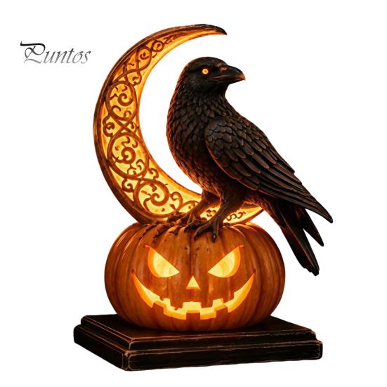Handmade Three Dimensional Figures Halloween Pumpkin Night Light, Resin LED Dragon Tabletop Lamp, Witch Collectibles for Lovers Hat Black Cat