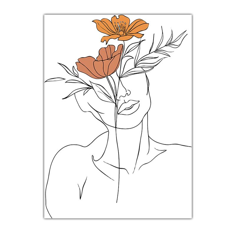Abstract Wall Art Minimalist Line Flower Woman Figure Canvas Painting Modern Style Poster Prints Bedroom Living Room Wall Decor