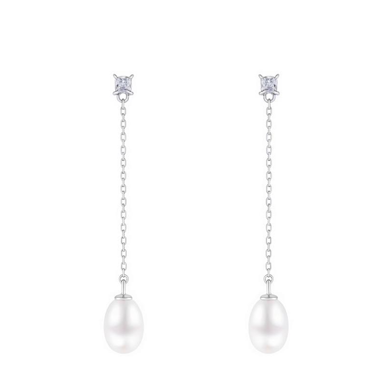 Arvaleff 925 Sterling Silver Minimalist Pearl Threader Earrings
