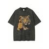 Heavyweight Cotton T-Shirts Four Seasons Universal Wearable Tiger Thumb Graphic Distressed Washed T-Shirt