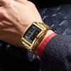Binbond 2311 B2311 Gold Square LED Luxury Watch Fashion Quartz Digital Wristwatch Stainless Steel Business Watches for Men Reloj