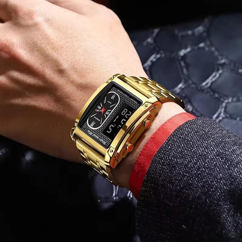 Binbond 2311 B2311 Gold Square LED Luxury Watch Fashion Quartz Digital Wristwatch Stainless Steel Business Watches for Men Reloj