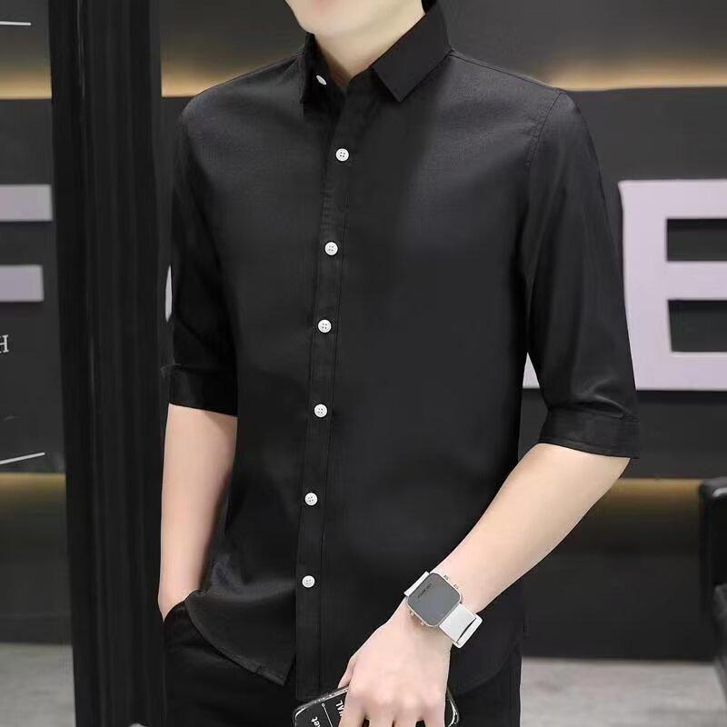 2025 Men's Five-Sleeve Loose Shirt - Japanese Hong Kong Style, Summer Casual Jacket, Trendy and Versatile