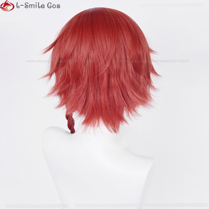 Anime Ranze Kurona Cosplay Wig Scalp/Fluffy 38cm Short Kurona Ranze Wigs With Red Braid Heat Resistant Hair Party Wig + Wig Cap