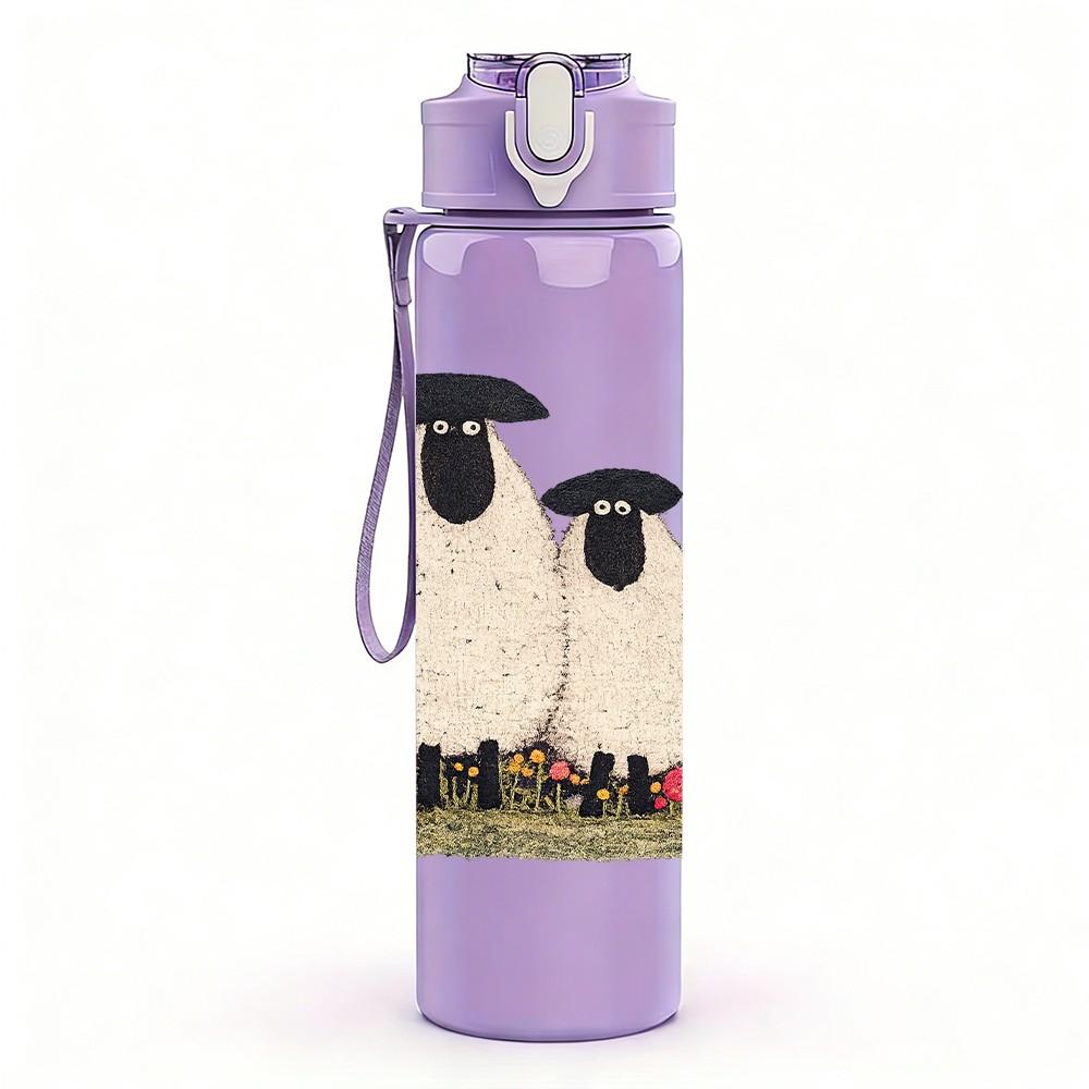 1 ud. Linda Oveja Cordero Animal de Granja Estampado 750ml Color Plástico Botella de Agua Deportiva A prueba de Fugas Tapa con Pitorro abatible Adecuada para Deportes Oficina Uso en Casa