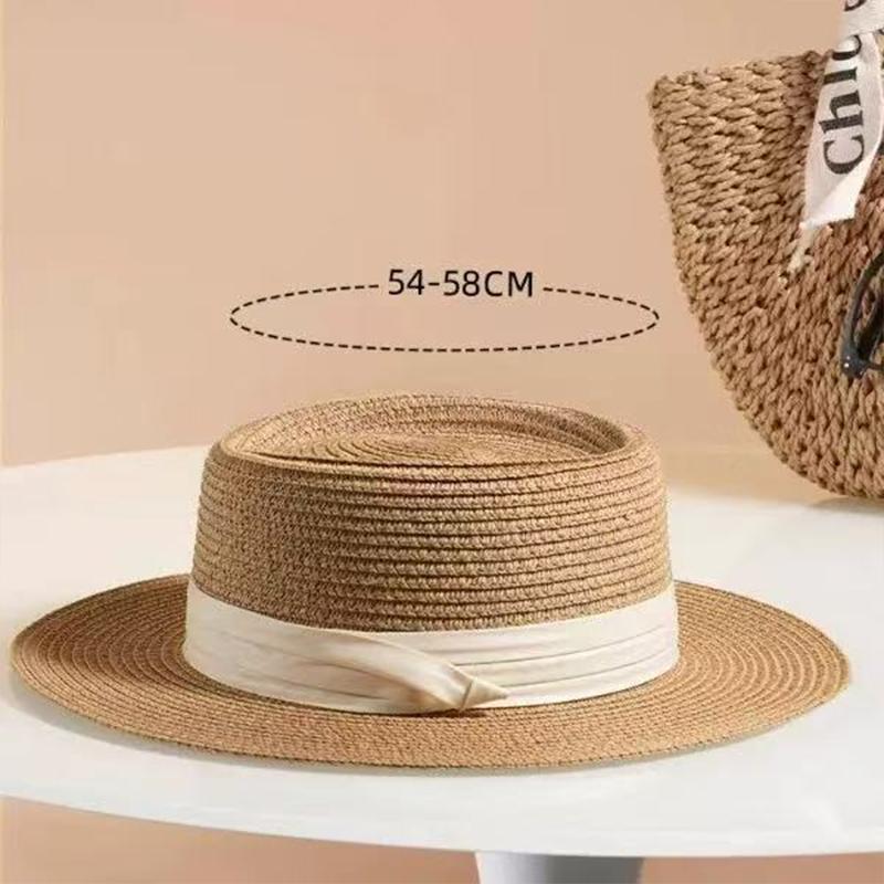 Fashion French Style Flat Top Straw Hat Beach Sun Hat Travel Vocation Women 2026 Summer Straw Hat