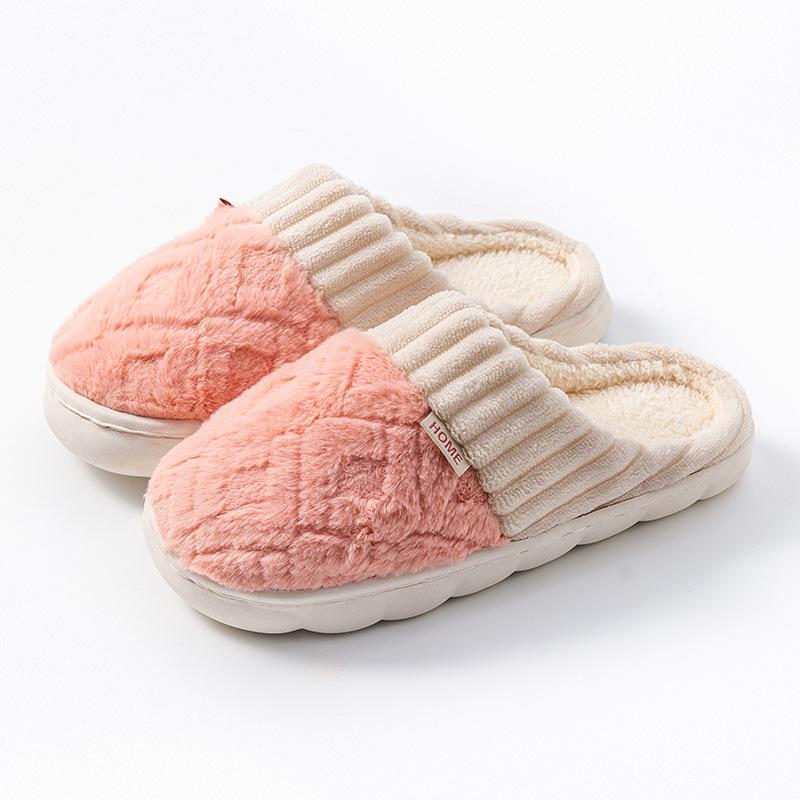Cotton slippers spring and autumn winter home use indoor non-slip couple home warm winter plush