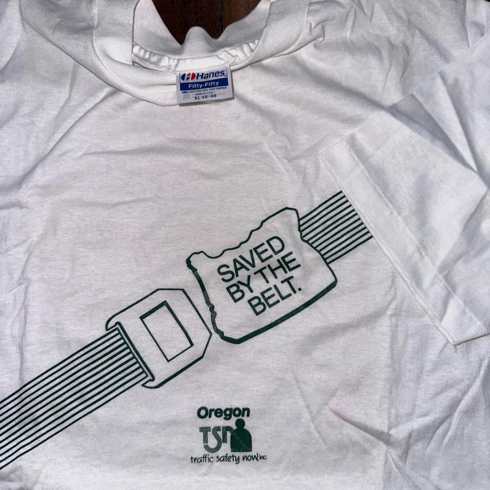 

Hanes XL Saved By The Belt Oregon PDX Vintage T Shirt 80s White Single Stitch M