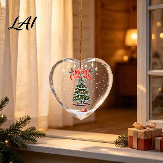 Festive Porch Hanging Ornaments Heart Shaped Christmas Ornaments Crystal Santa Winter Scene Ornament Transparent Clear Plastic for Tree Xmas Pendant