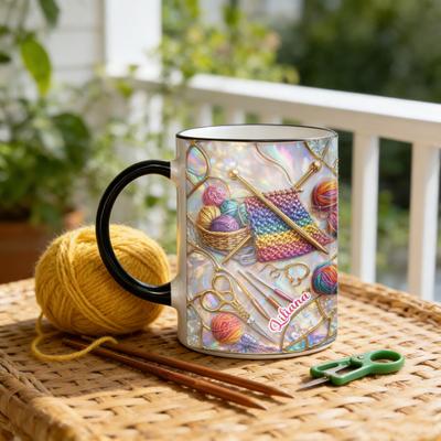 Tazza Attrezzi da Maglia e Cucito 11oz Tazza da Caffè Personalizzata con Stampe di Macchina da Cucire e Filati Regalo da Cucito per Donne