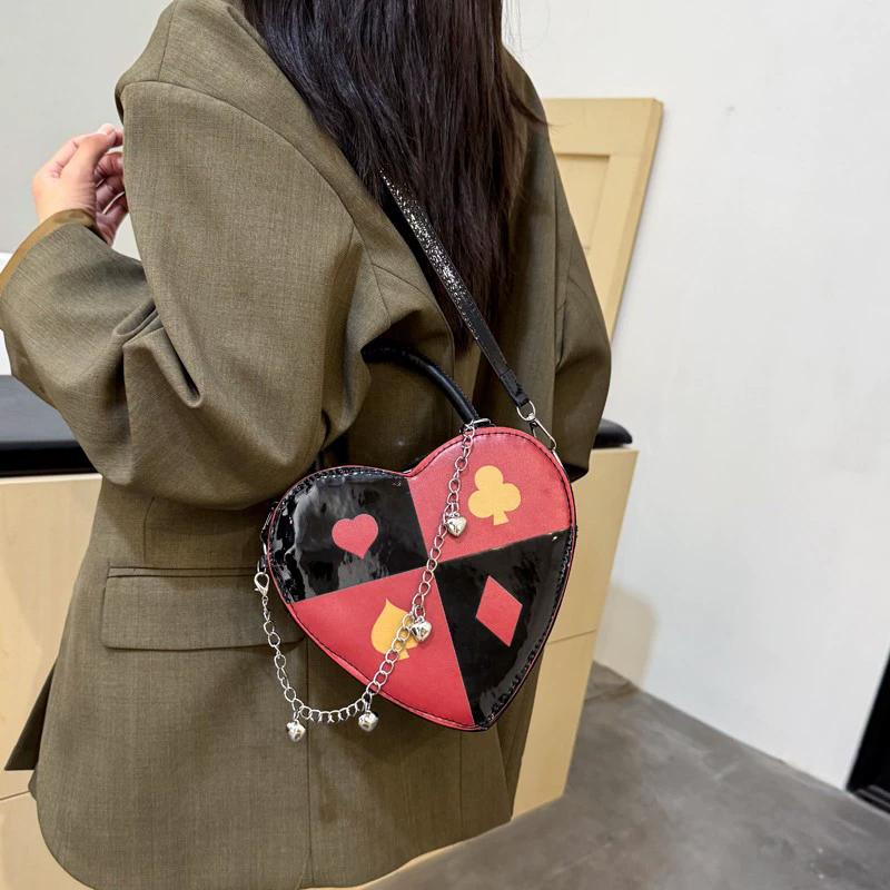 Borsa a Spalla da Donna alla Moda Borsa Creativa a Forma di Cuore Poker Borsa a Tracolla Stampata Piccola Borsa a Mano CLE