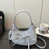 Lace Pearl Pendant Bow Shoulder Bag Large Capacity French Style Handbag PU Hobo Bag  Streetwear