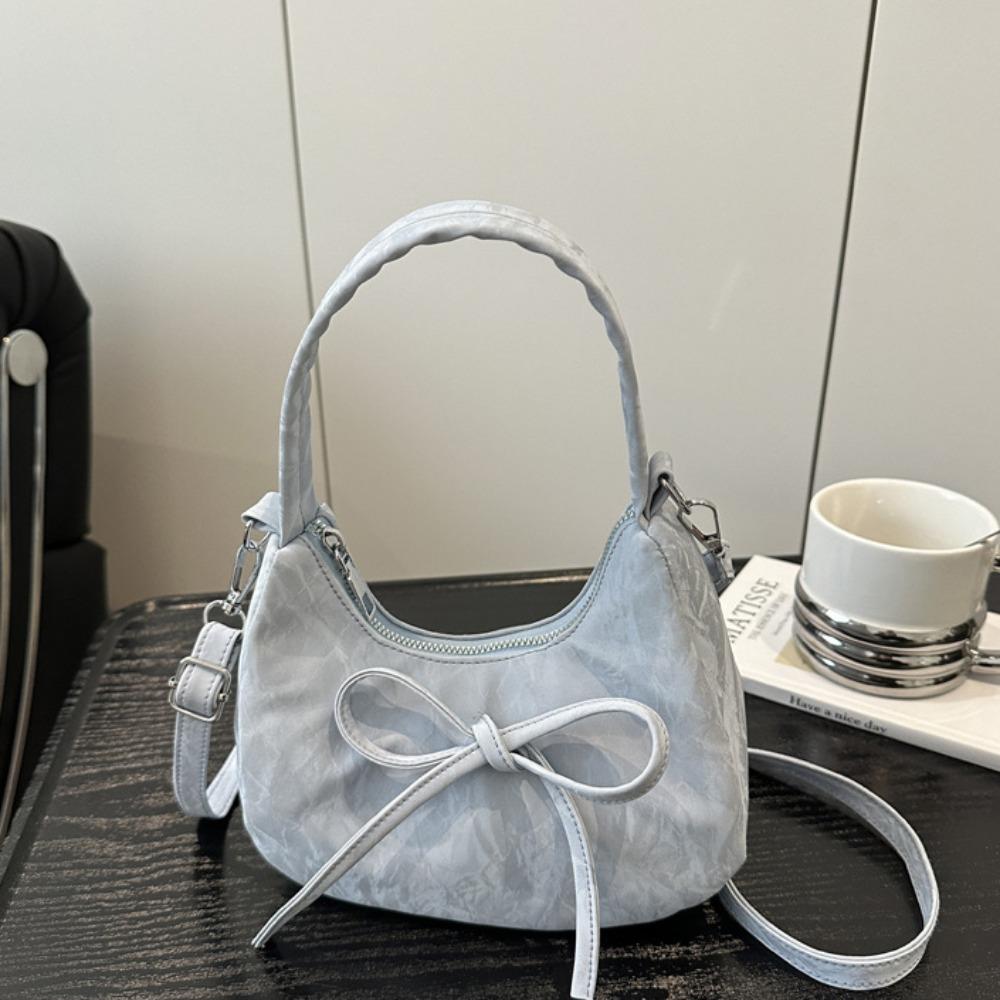 Lace Pearl Pendant Bow Shoulder Bag Large Capacity French Style Handbag PU Hobo Bag  Streetwear