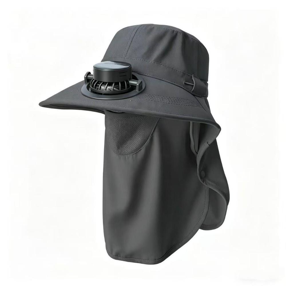 Full-Coverage Sun-proof Solar Fan Hat Breathable Wide-Brim Face Cover Bucket Hat with Shawl Trendy Outdoor Travel Hat Fishing