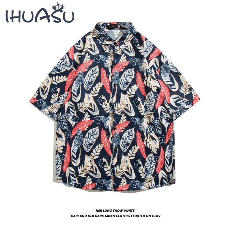 

Новая рубашка с цветочным принтом Приморская повседневная пляжная рубашка Мужская рубашка с короткими рукавами с принтом Быстросохнущие мужские топы