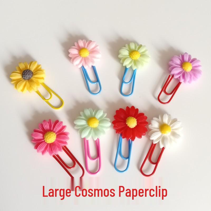 Colorful Mini Cartoon Flower Paperclip Bookmarks - Chamomile, Rose, Sunflower