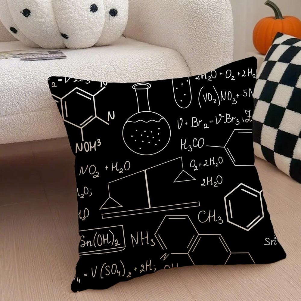 Experimental Fundamental Chemistry Cushion Cover Throw Pillow Cover Hidden Button Durable Polyester Chair Cushion