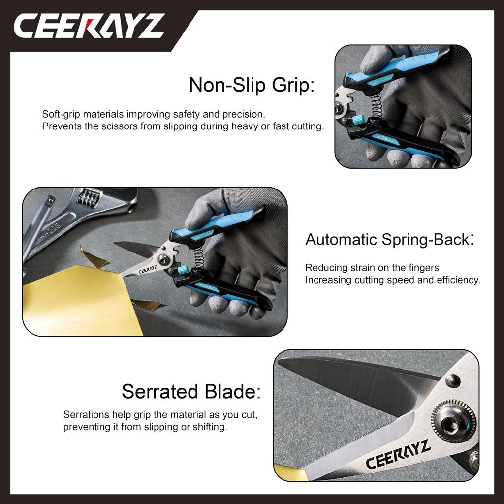 CEERAYZ Scissors 185mm Multipurpose Heavy Duty 420 Japanese Stainless Steel Industrial Scissors Scissors Metalworking Pruning Gardening Pruning with
