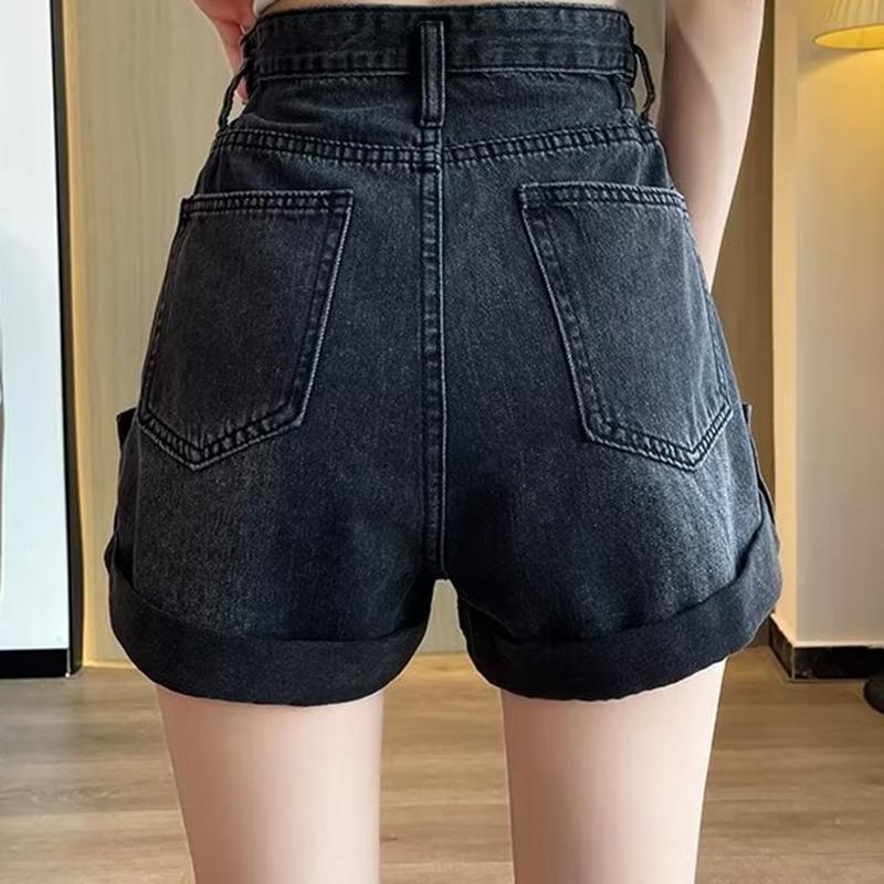 Summer Women Shorts Pants Lady High Waisted Loose High Street Denim Pants Female Streetwear Black Gray Wide Leg Short Jeans