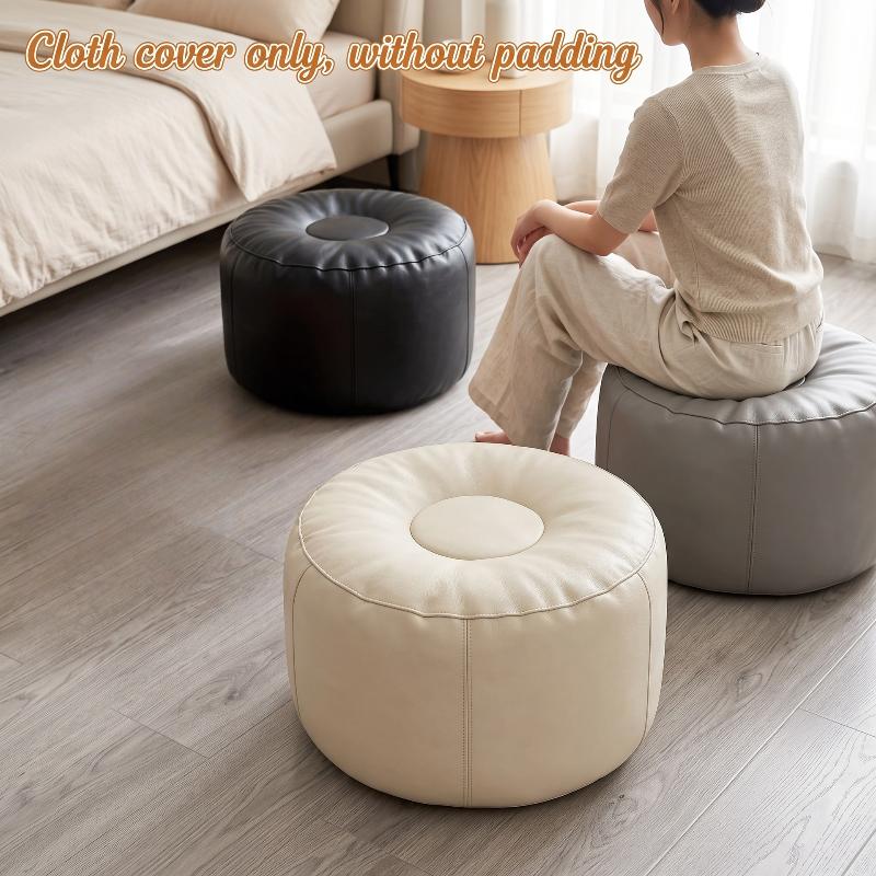 Pouf Rotondo Pieghevole in Ecopelle con Scomparto Nascosto, Seduta Pouf per Arredamento Soggiorno Casa