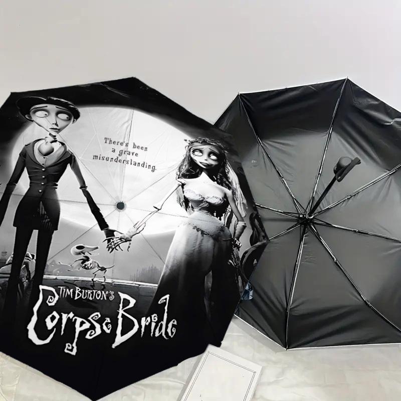 1pc Corpse Bride Automatic Open/Close Umbrella Compact Folding Umbrella with 8-Rib Shaft Lightweight Esign, for Women/Men1208A