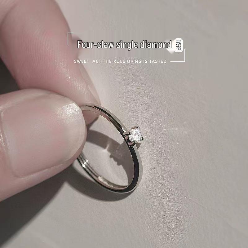 925 Sterling Silver Adjustable Anti-Diamond Engagement Ring for Men & Women - High-End Light Luxury Index Ring
