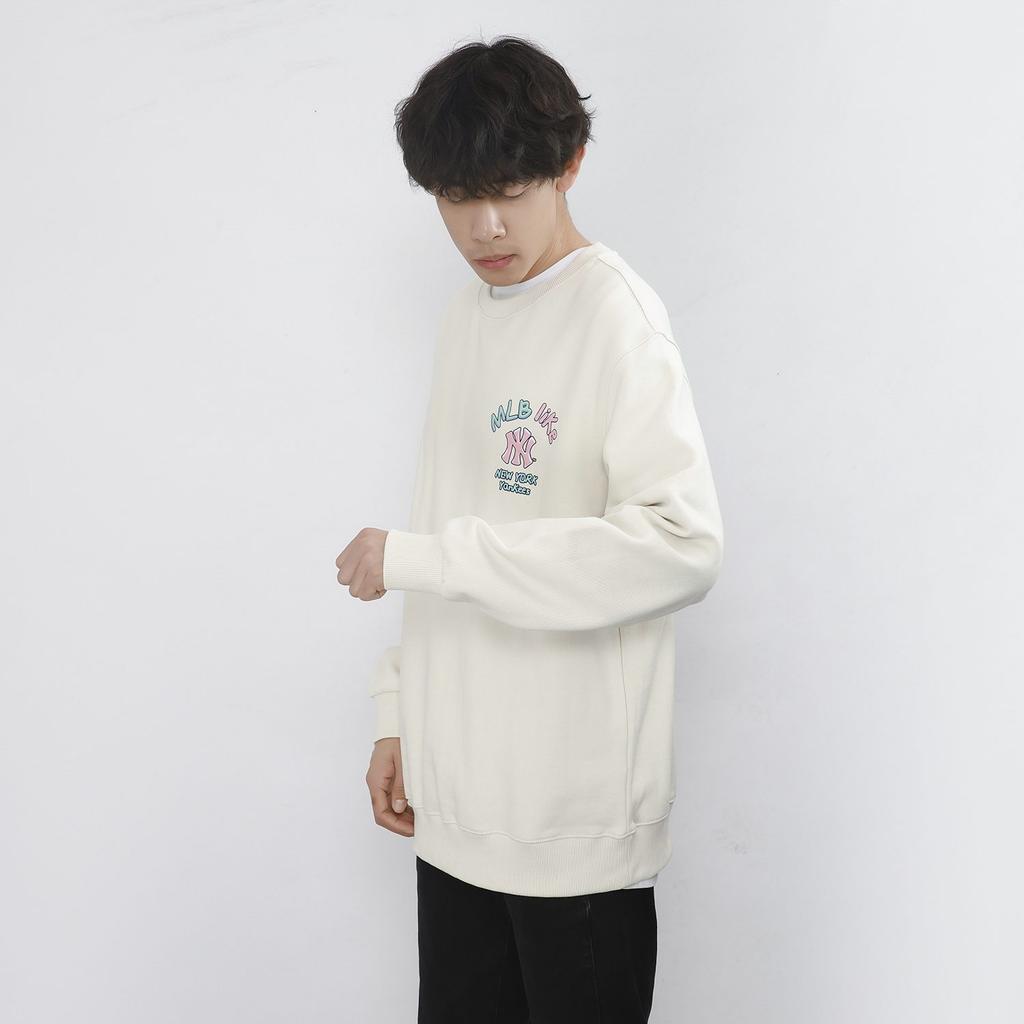 MLB New York Yankees, Round Neck Fleece Loose Fit Hoodie Sweatshirt Winter Unisex Cream 3AMTL5116-50CRS