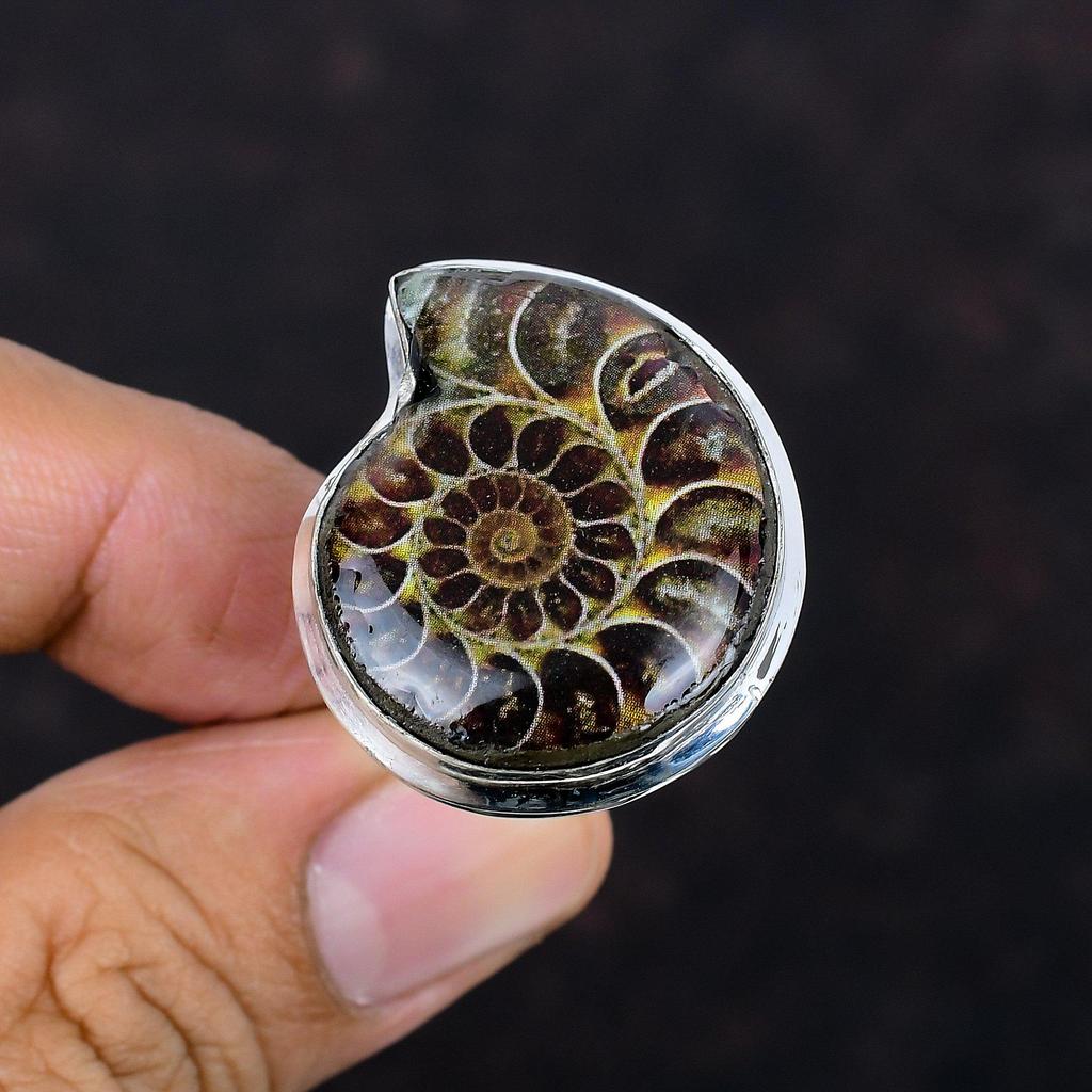 Ammonit Fossil Edelsteinring handgefertigter Schmuck 925 Sterlingsilberring verstellbarer Ring brandneuer Ring Ammonit Fossil Schmuck Geschenke für sie