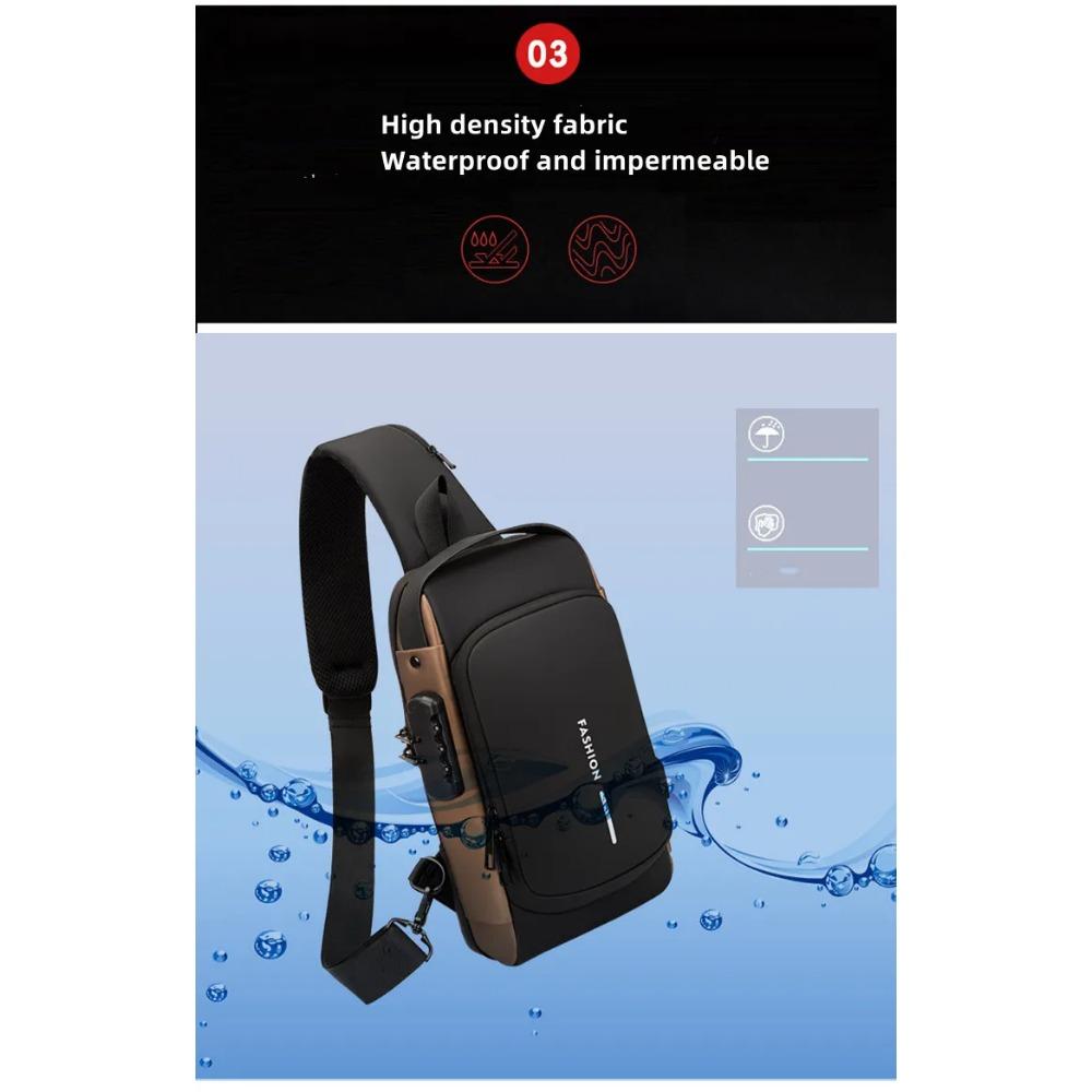 UBRAVE Sac Poitrine Homme Étanche USB Charge - Bandoulière Anti-Vol Légère, Idéal Voyage Sport Outdoor