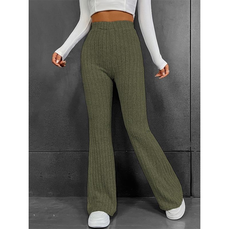 Women's Fashion Casual Solid Color Print High Waist Trousers Pants & Capris