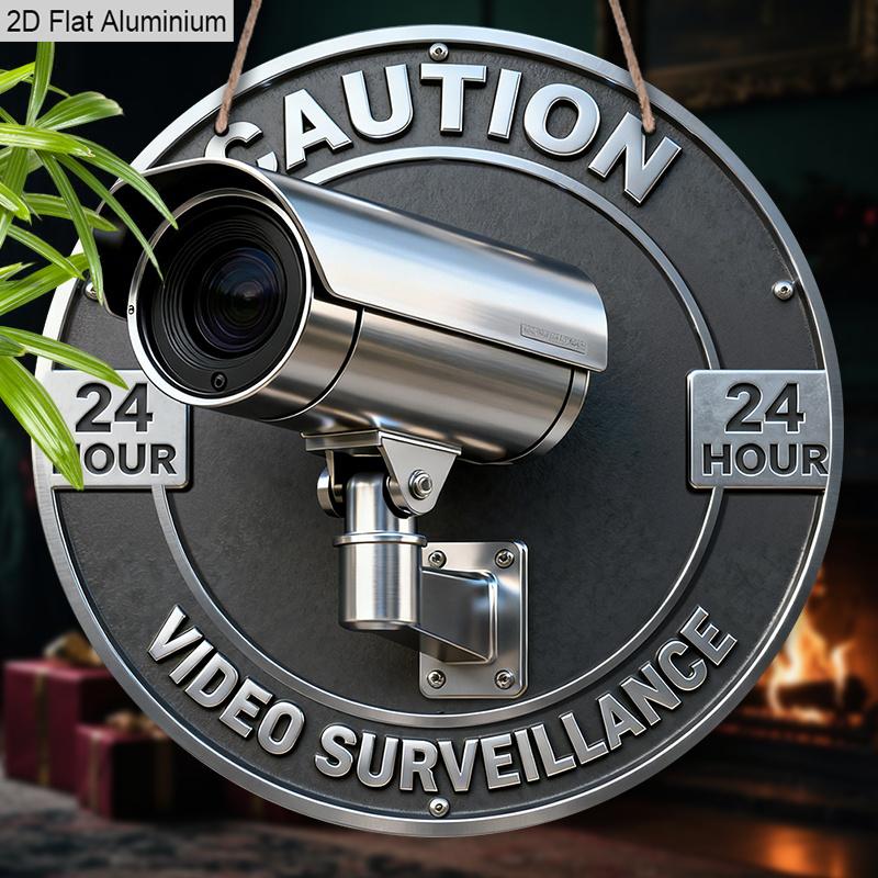 2D Flat Aluminium CAUTION Sign - Vintage Decorative Sign & Plaque with Security Camera Pattern - Ideal for Wall Decoration - No Electricity Needed