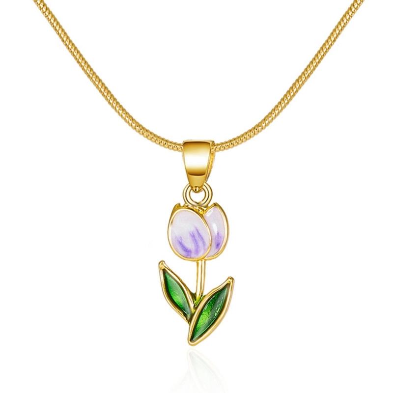 

Temperament Tulips Flower Pendant Necklace Sweet Elegant Collar Necklace Choker Temperament Neck Chain Fashion Jewelry