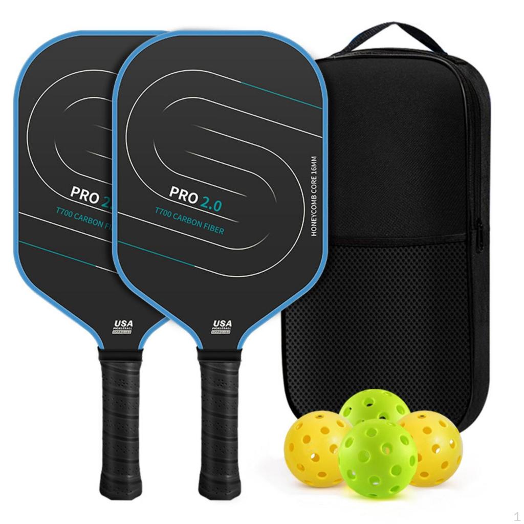 2 Pieces Carbon Fiber Paddles for Pickleball Textured Paddleball Set with Bag Perforated