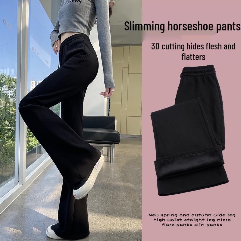 

Women s High-Waisted Fleece-Lined Flared Sweatpants - Slimming, Petite, Autumn & Winter 2024 Collection S 80-95 jin
